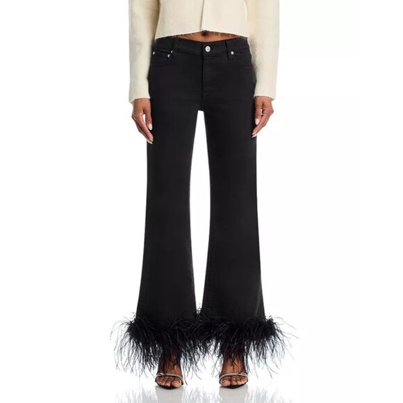 Alice + Olivia Roxie Feather Trim Flared Black Jeans 28 NWT - Picture 7 of 13